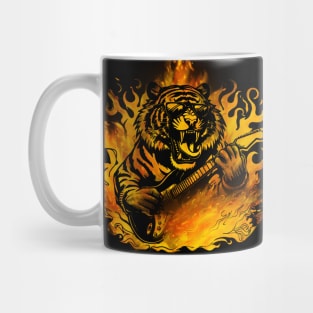 Tiger Gothic Rock Playing Guitar - Flames, Cat, Musician Mug